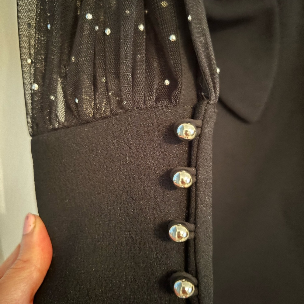 Elegant Black Dress with Sheer Sleeves - Picture 9 of 11